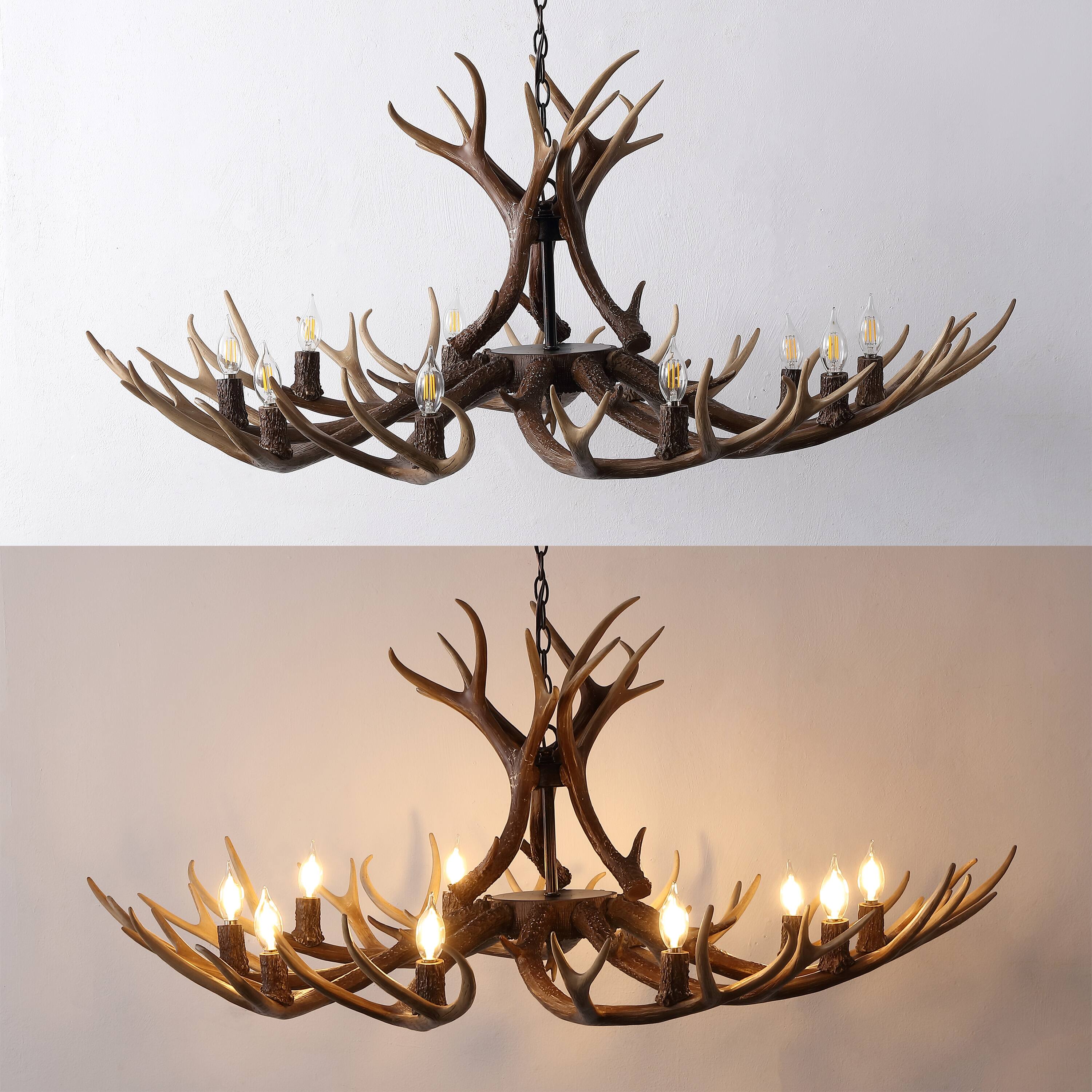Alt View 3. Jonathan Y - Eldora 49" 10-Light Rustic Farmhouse Adjustable Resin Antler LED Chandelier, Brown - Brown.