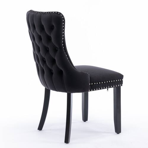 Left. LUCKY ONE - Assembled Wing-Back Dining Chair Set of 2 with Nailhead Trim Solid Wood Legs Upholstered - Black.
