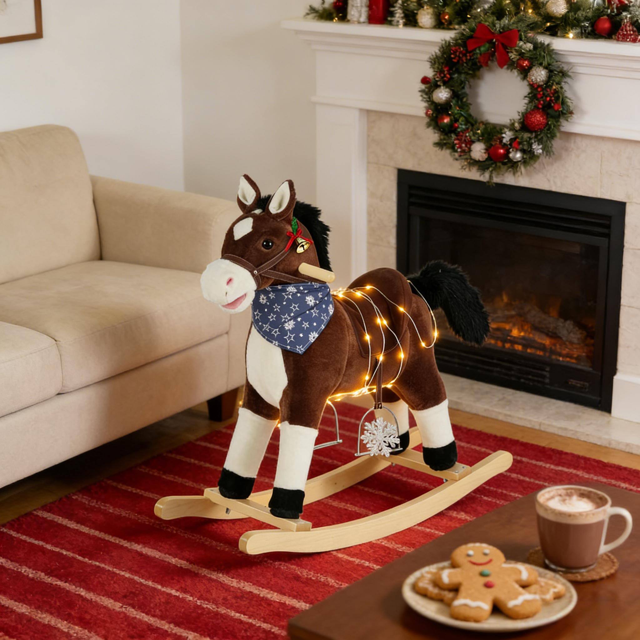 Alt View 2. Siljoy - Realistic Sound Rocking Horse, Plush Ride‑On with Neigh Sounds, 132 lb Capacity, Ages 3‑6 Years - Brown.
