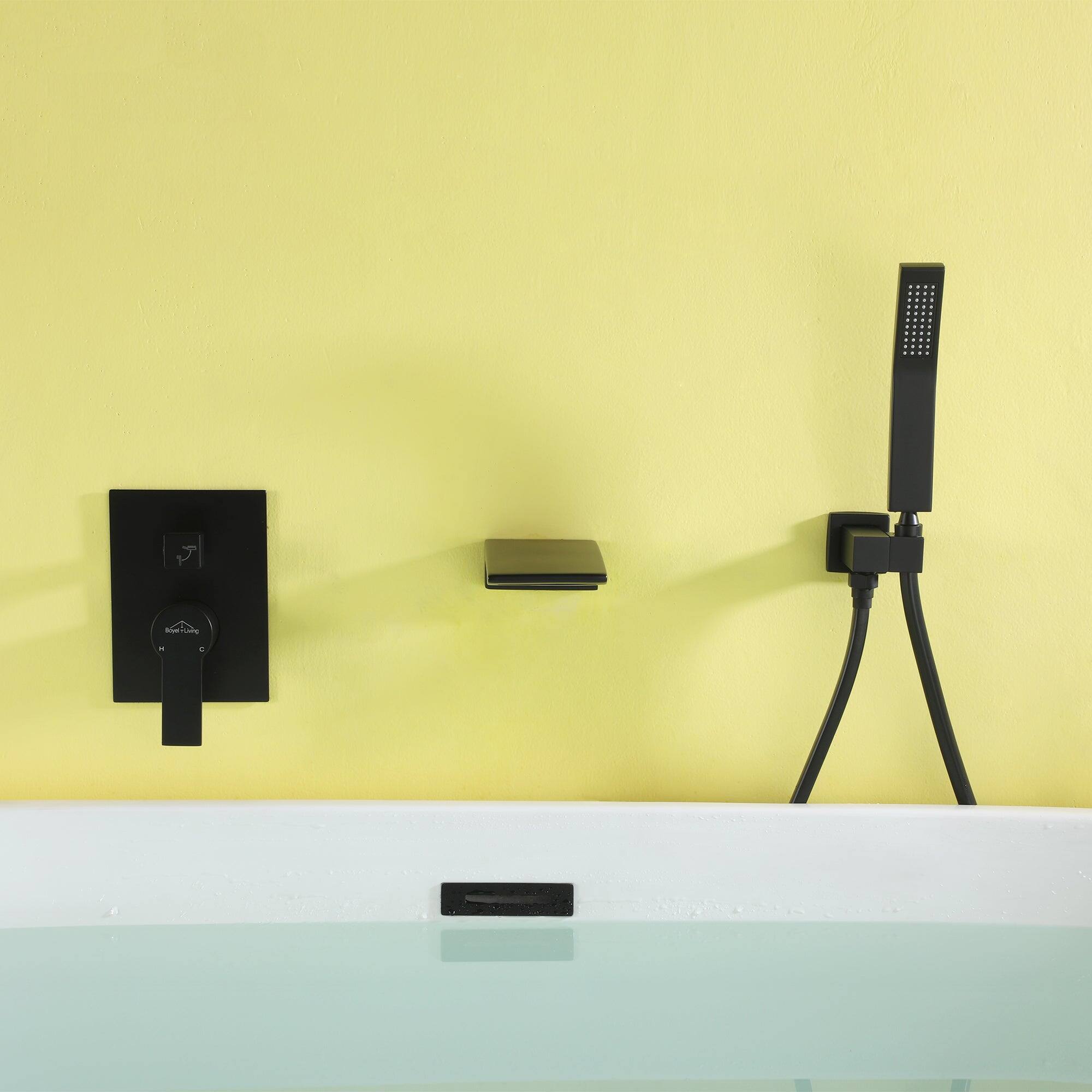 Alt View 10. Boyel Living - Single-Handle Wall Mount Roman Tub Faucet with Hand Shower in Matte Black - Matte Black.