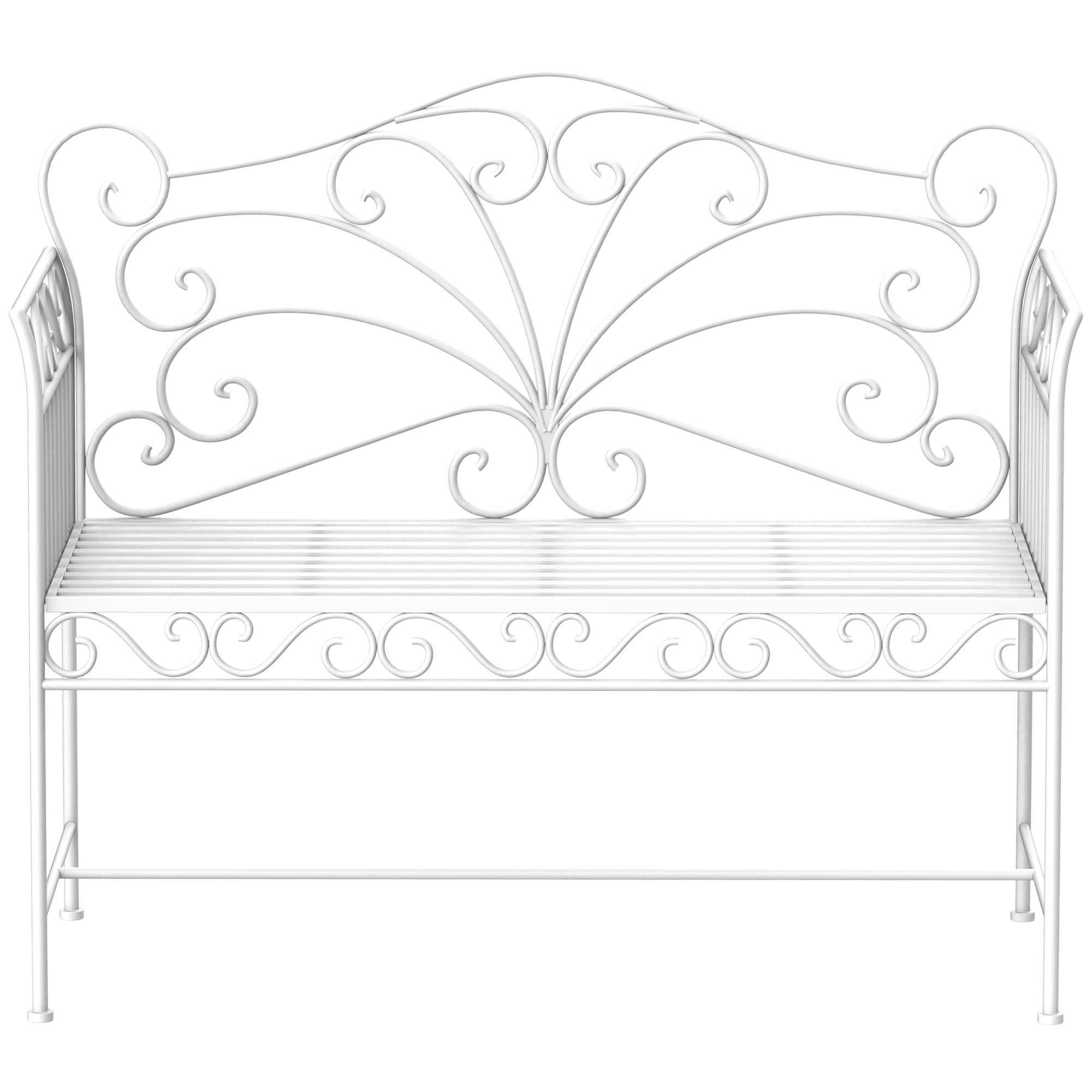 Outsunny - Garden Bench, Outdoor Patio Bench with Armrests, Metal Porch Bench for Backyard, Poolside, Lawn - White