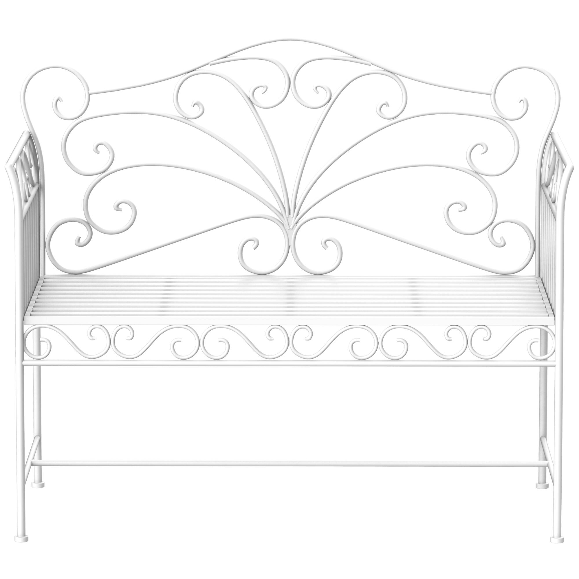 Front. Outsunny - Garden Bench, Outdoor Patio Bench with Armrests, Metal Porch Bench for Backyard, Poolside, Lawn - White.