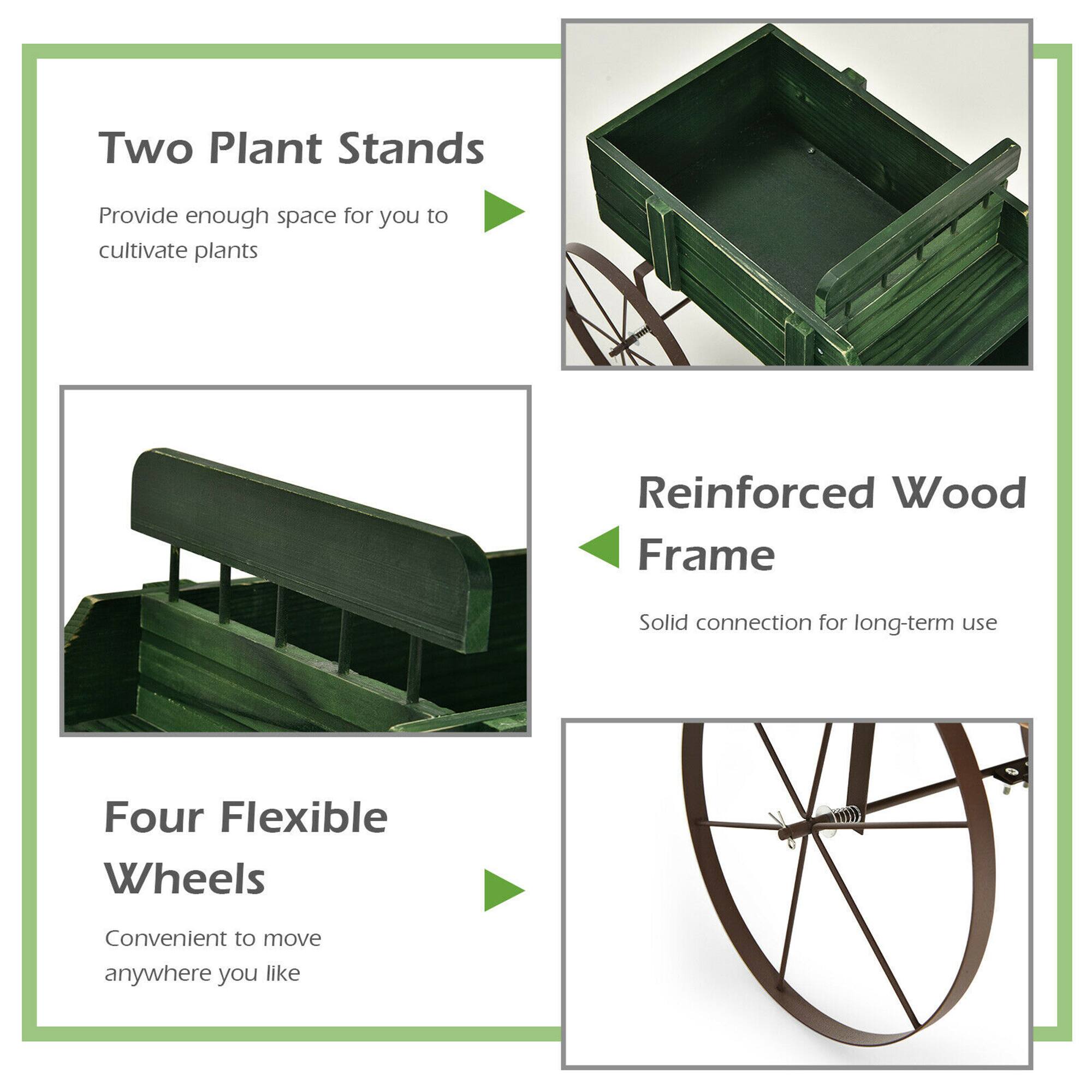 Two Plant Stands  
Provide enough space for you to cultivate plants  

Reinforced Wood Frame  
Solid connection for long-term use  

Four Flexible Wheels  
Convenient to move anywhere you like