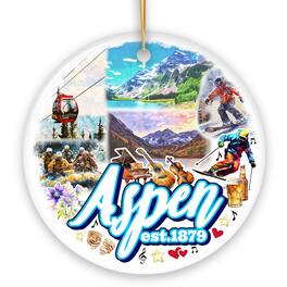 OrnamentallyYou - Adventurous Aspen Colorado Ornament Snow Mountains Nature Traveler and Skiing Souvenir Circle - Multi-colored