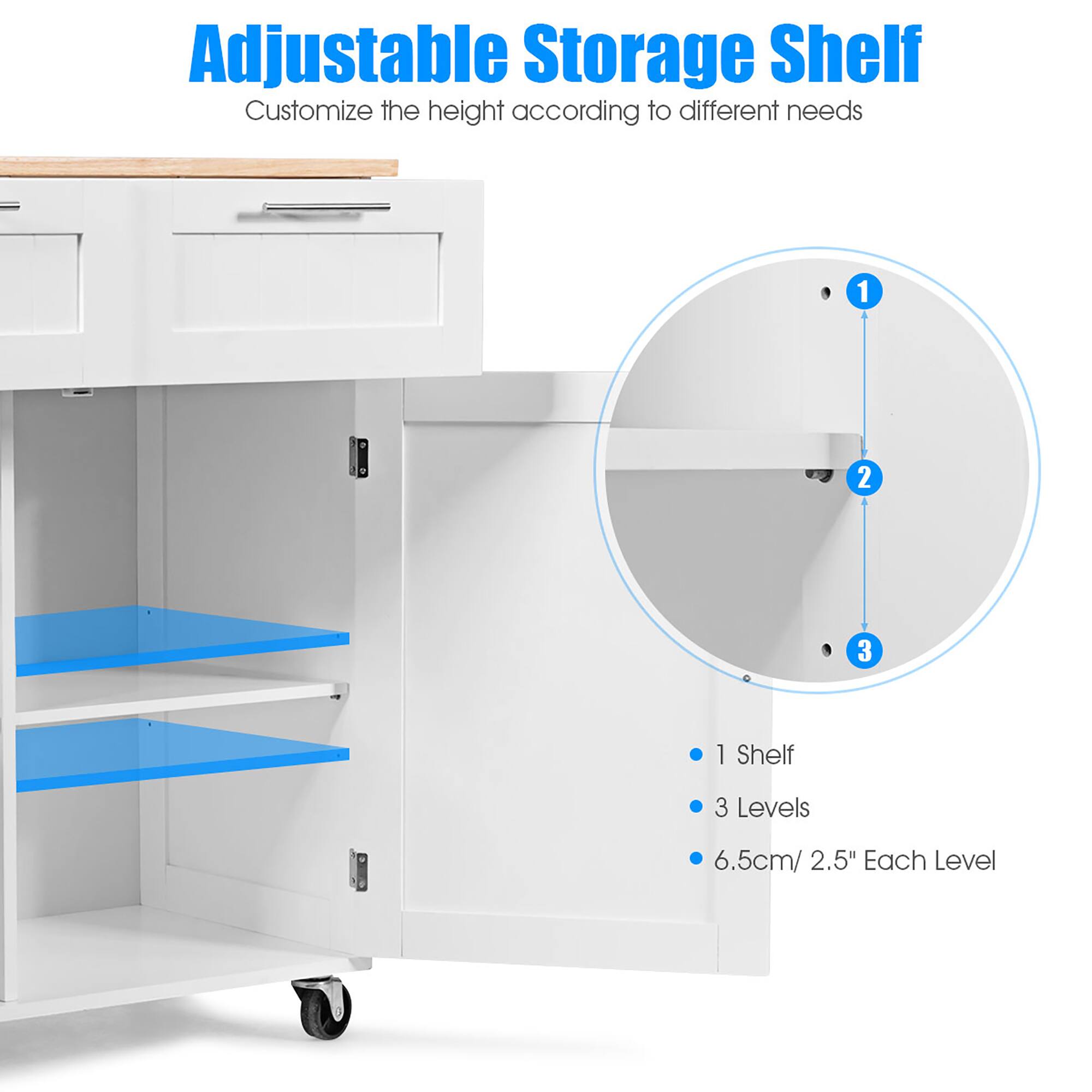 Adjustable Storage Shelf  
Customize the height according to different needs  

- 1 Shelf  
- 3 Levels  
- 6.5cm / 2.5" Each Level