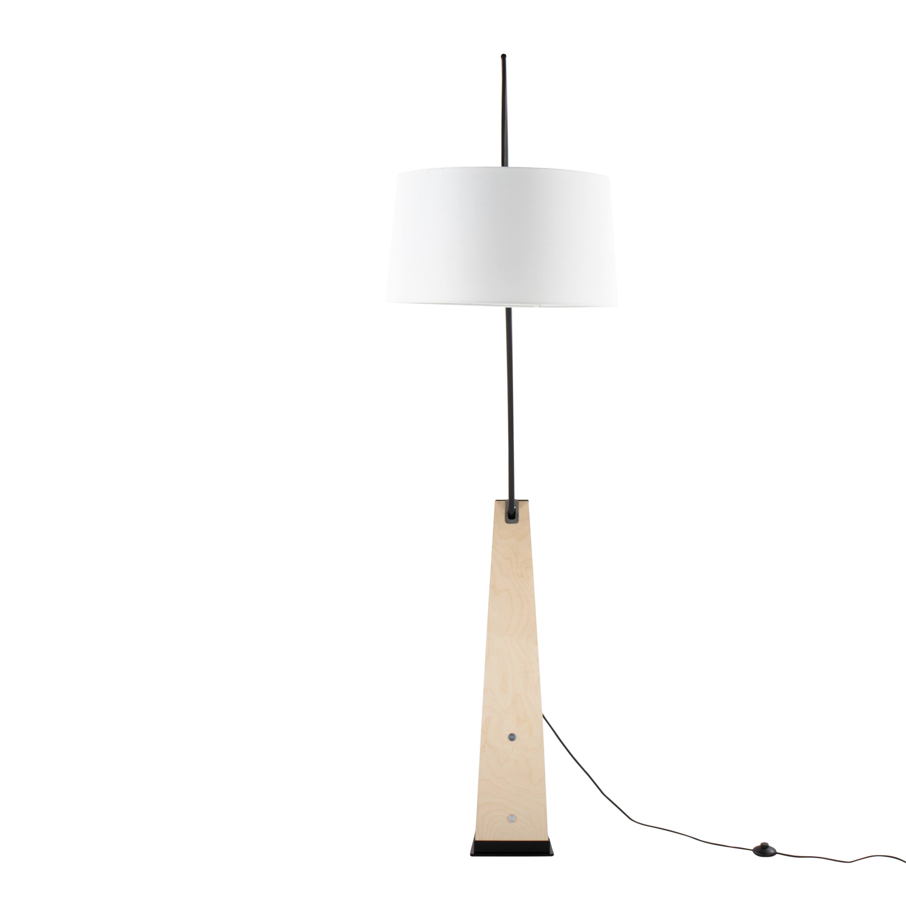 Left. Loheer - Loheer Natural Wood Floor Lamp with White Linen Shade for Living Room Bedroom Arched Standing Tall Light - Natural Wood,White.