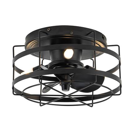 Front. Parrot Uncle - 13" Farmhouse Flush Mount Ceiling Fan with LED Light and Remote - Matte Black.