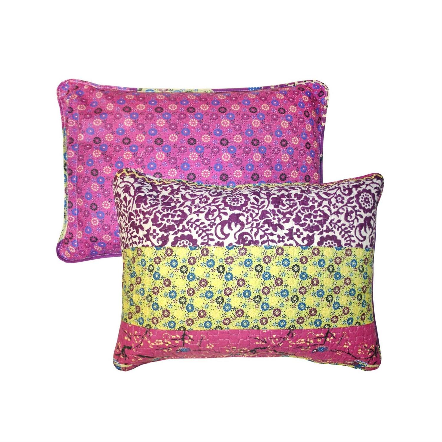 Back. Hivvago - King size Vibrant Purple Yellow Boho Floral Reversible Lightweight Quilt Set - Purple Yellow.