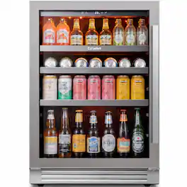 Ca'Lefort - 180-Can Beverage Refrigerator – 24" Built-In Glass Door Cooler, 34–54°F, 3-Color LED Lighting - Stainless Steel