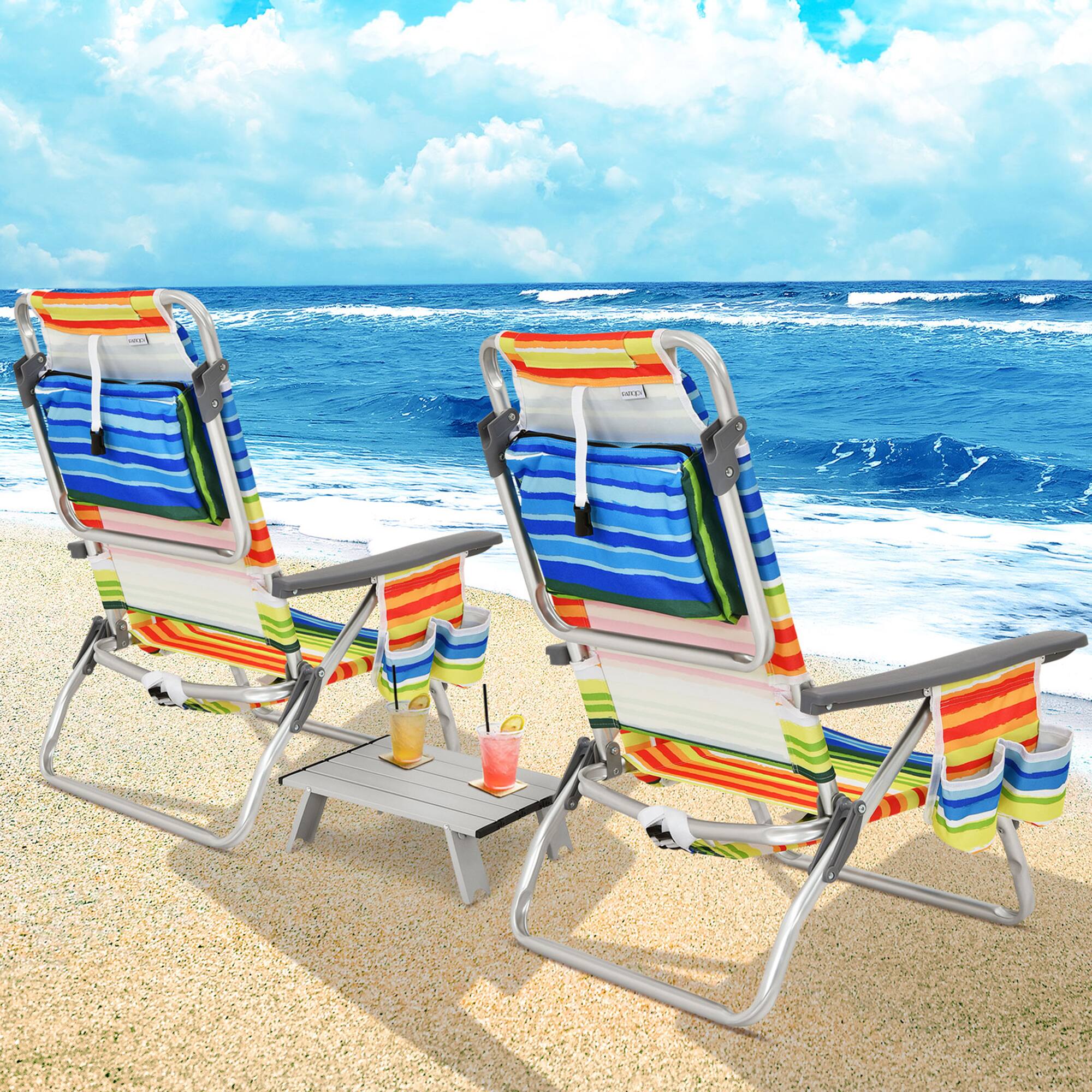 Alt View 3. Gymax - Gymax 3PCS Folding Beach Chair and Table Set Outdoor Adjustable Reclining Chair - Yellow.