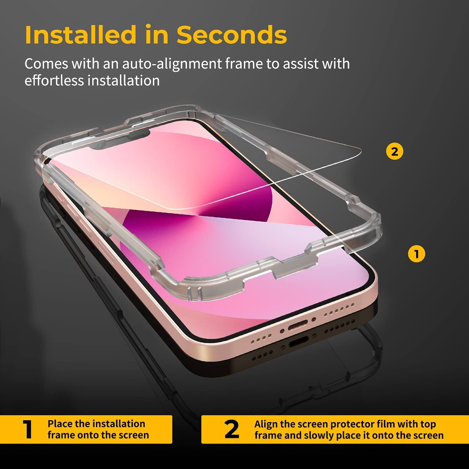 Installed in Seconds  
Comes with an auto-alignment frame to assist with effortless installation

1. Place the installation frame onto the screen
2. Align the screen protector film with top frame and slowly place it onto the screen