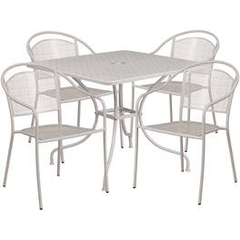 Emma + Oliver - Commercial 35.5" Square Metal Garden Patio Table Set w/ 4 Round Back Chairs - Light Gray