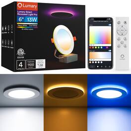 Lumary - 6" Smart Recessed Light with RGB Night Ring, Compatible with Alexa & Google Assistant, 4 Pack - White