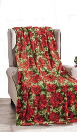 Noble House - Christmas Festive and Cheery Holiday Super Soft Ultra Comfy Microplush Throw Blanket 50"x60" - Poinsetta