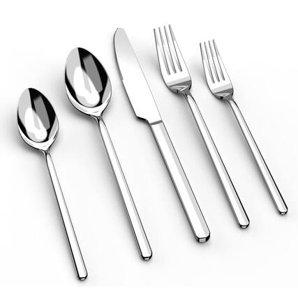 Front. Dazzed Corner - 20 Piece Flatware Cutlery Set for 4, 18/10 Stainless Steel Silverware Mirror Polished - Silver.