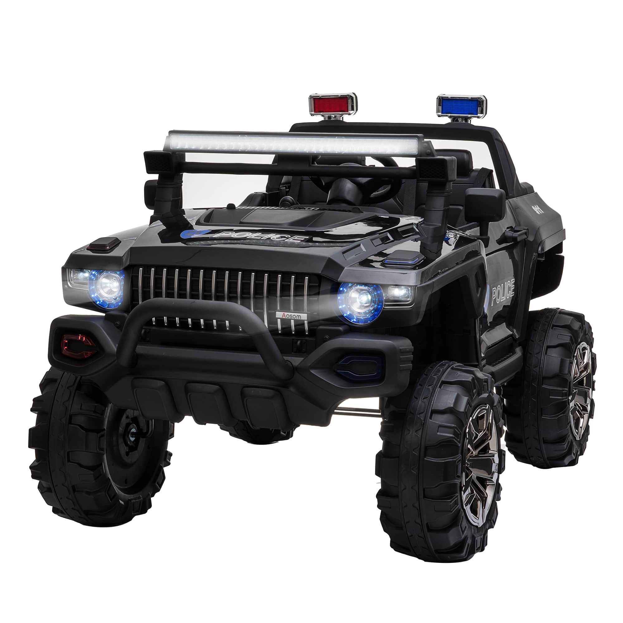 Ecooso - 2-Seater 12V Kids Police Ride-On Truck with Remote Control, Siren, Music, and Suspension Wheels for Ages 3–5 - Black