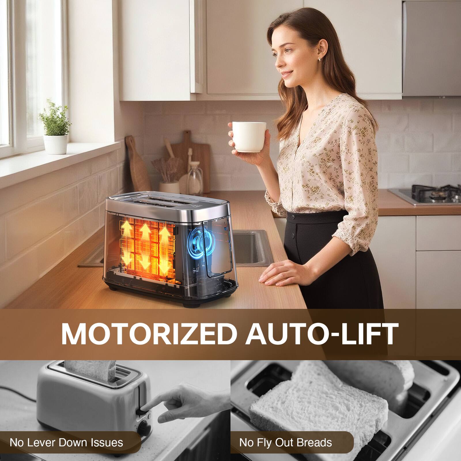 MOTORIZED AUTO-LIFT

No Lever Down Issues

No Fly Out Breads