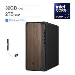 HP - OmniDesk Desktop (Ultra 7-265, 32GB, 2TB SSD, Intel Graphics, Win 11 Pro ) - Dark Wood