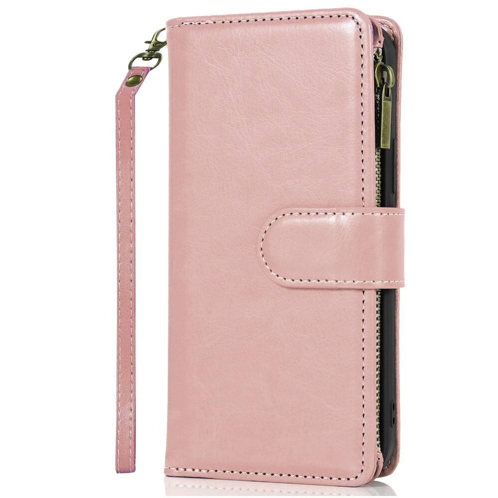 Back. TJS - Phone Case for Samsung Galaxy A17 5G, Luxury Wallet Card ID Zipper Money Holder Cover (Rose Gold) - Rose Gold.
