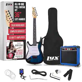 Lyxpro - 36" Left Handed Electric Guitar Kit with Amp, Picks, Strap, Tuner, Cable & Case - Blue
