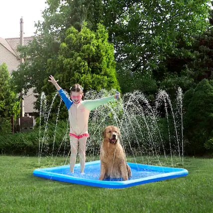 Front. Joyfy - 5ft Non-Slip Splash Pad Sprinkler for Kid Dog, Square Water Sprinkler Mat, Backyard Outdoor Pool Water Game Spray Mat.