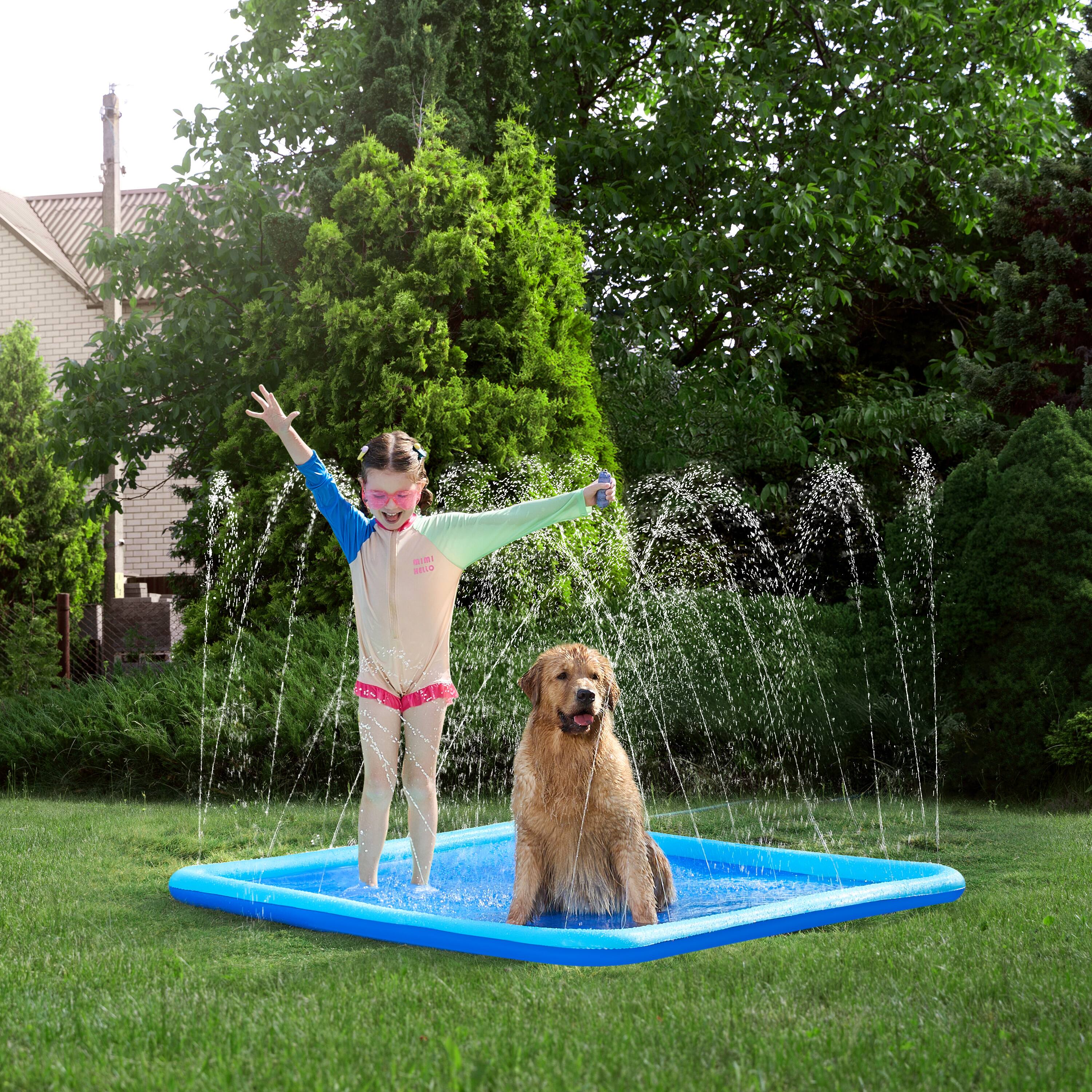 Front. Joyfy - 5ft Non-Slip Splash Pad Sprinkler for Kid Dog, Square Water Sprinkler Mat, Backyard Outdoor Pool Water Game Spray Mat.