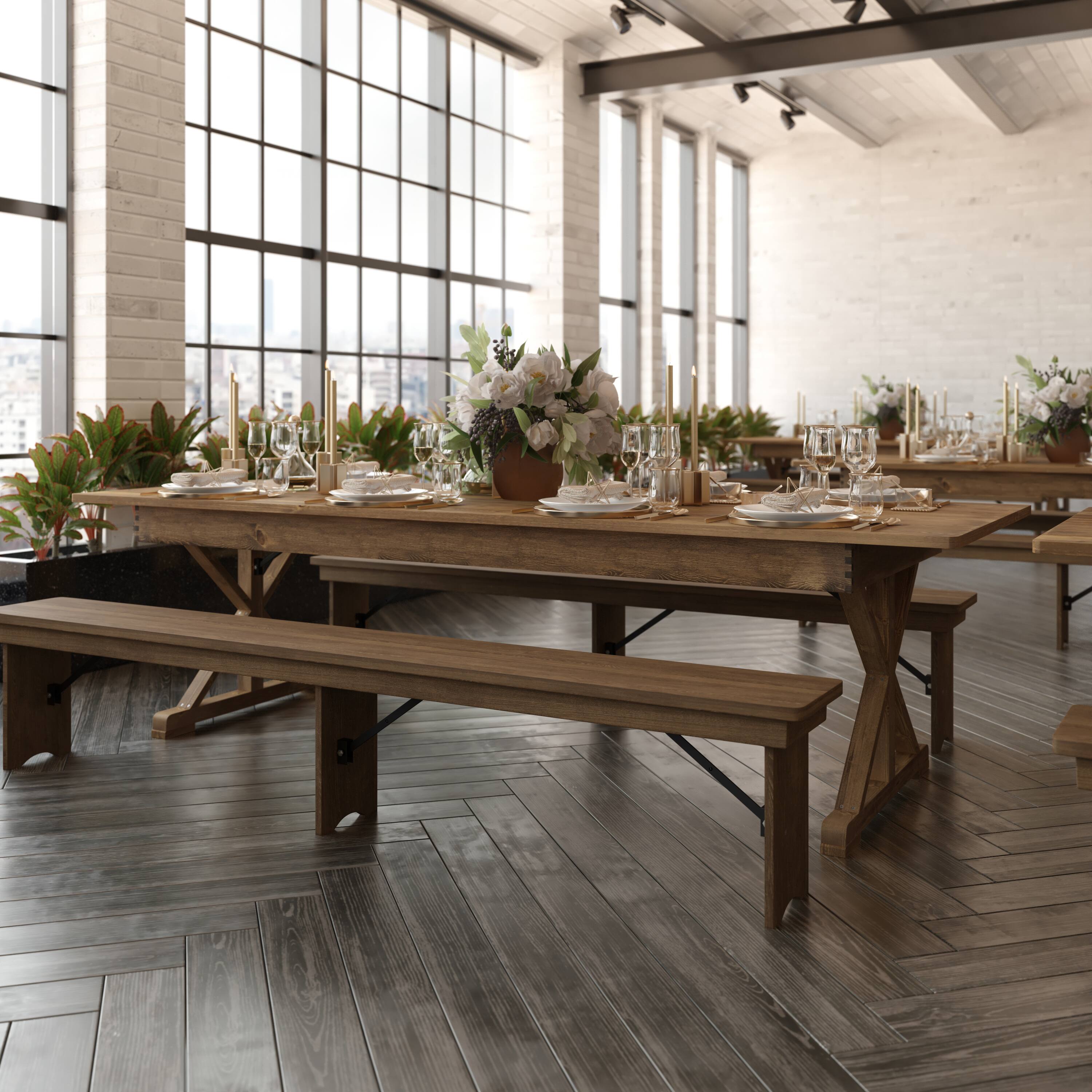 Alt View 3. Flash Furniture - HERCULES 9' x 40" Rectangular Antique Rustic Solid Pine Folding Farm Table with X Legs - Brown.