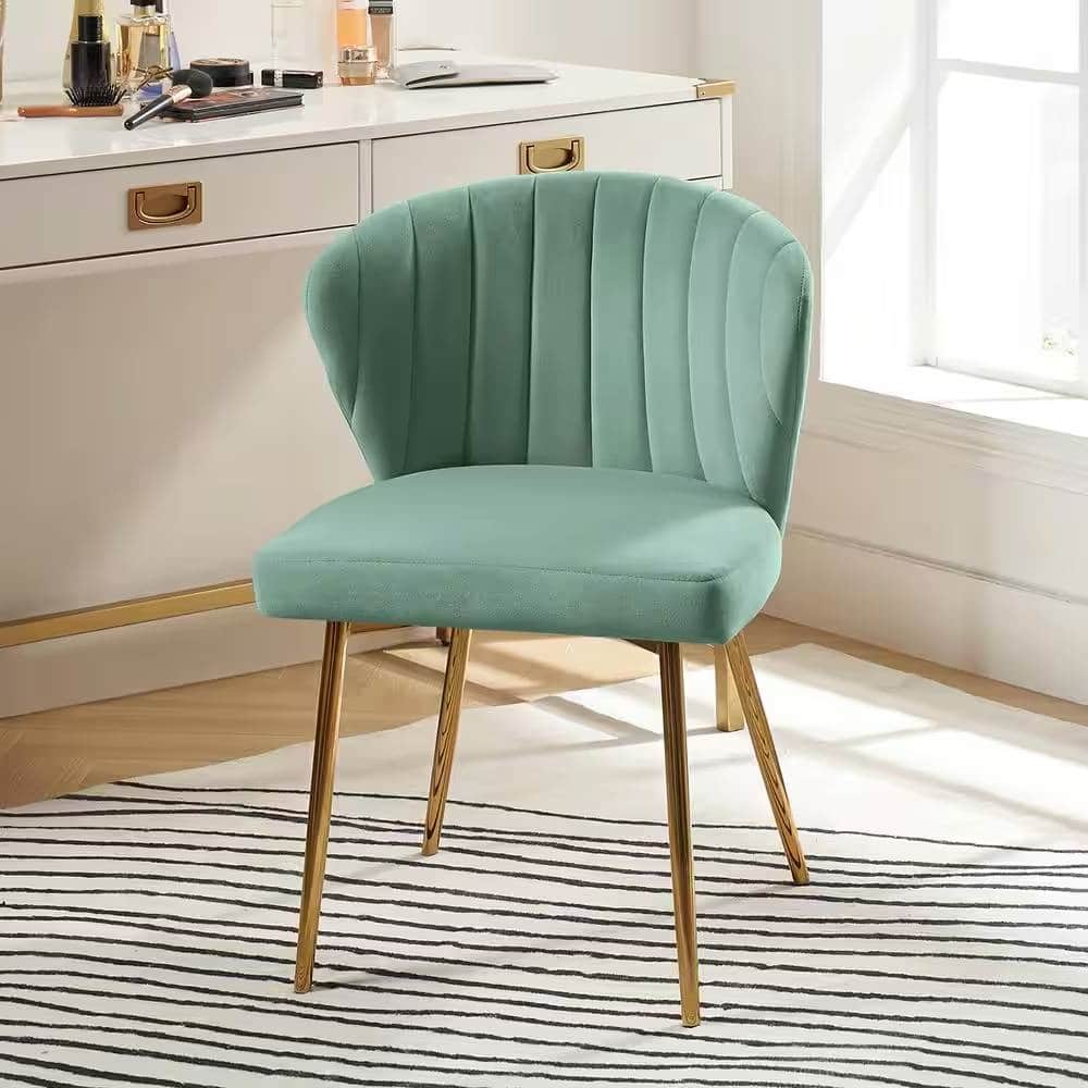 Hivvago - Sage Velvet Upholstered Wingback Accent Side Chair with Gold Metal Legs - Green