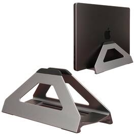 HongFei - Vertical Laptop Stand, Space Saving Holder for MacBook with Tool-Free Width Adjustment, Anodized Aluminum for Desk - Space Gray