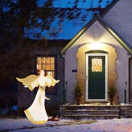 BreeBe - 5.2ft Pre-Lit Christmas Angel with Halo, Wings, and 180 Warm LED Lights - White