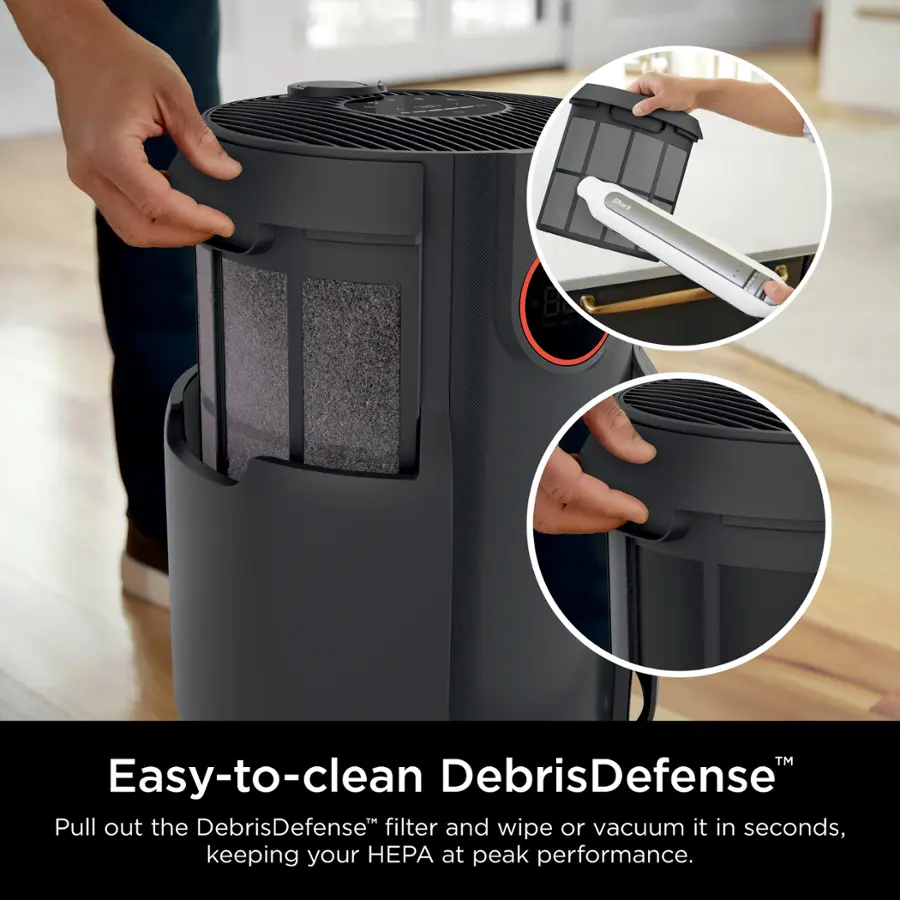 Easy-to-clean DebrisDefense Pull out the DebrisDefense filter and wipe or vacuum it in seconds, keeping your HEPA at peak performance.