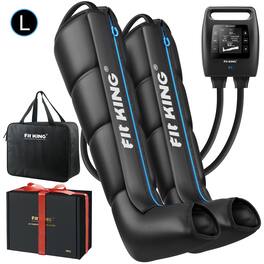 FIT KING - Rechargeable Air Compression Recovery Boots, Full Leg Massager for Circulation & Recovery (Large) - Black and blue