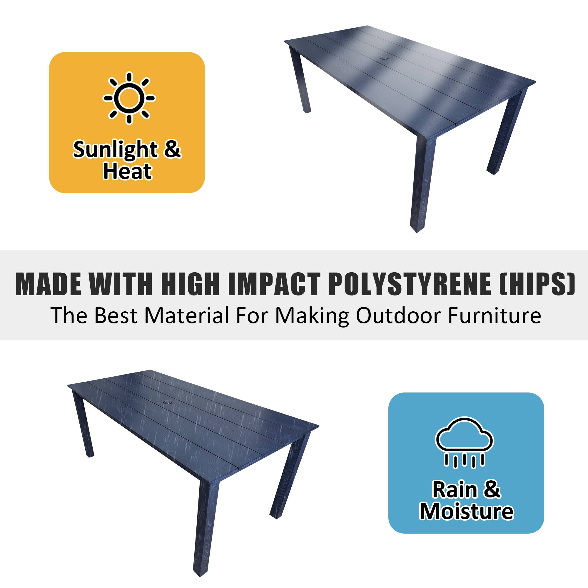 Sunlight & Heat

MADE WITH HIGH IMPACT POLYSTYRENE (HIPS)
The Best Material For Making Outdoor Furniture

Rain & Moisture