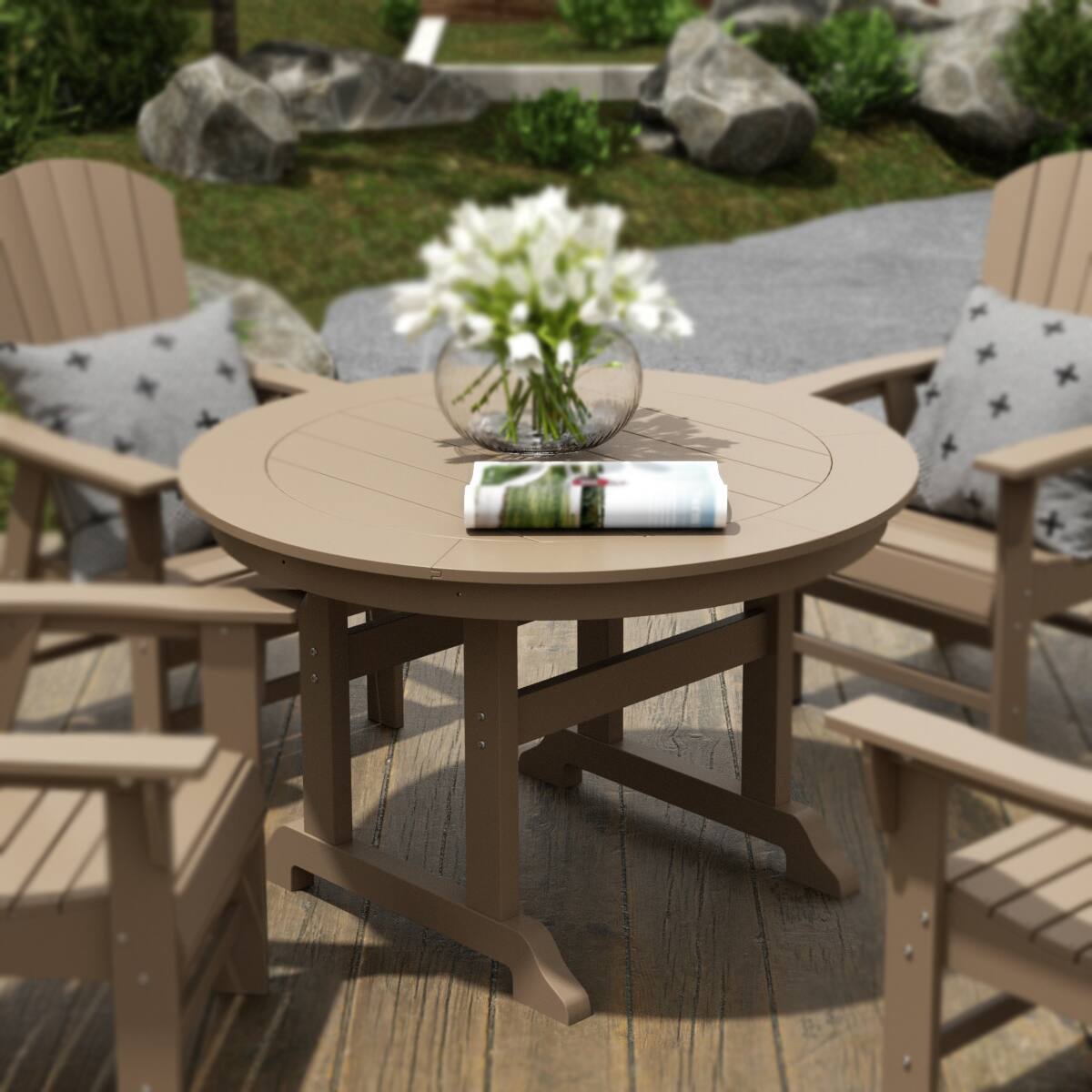 Angle. WestinTrends - WestinTrends Malibu 47" Outdoor Patio Round Dining Table - Weathered Wood.