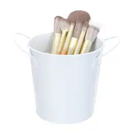 Unique Bargains - Makeup Brush Holder Organizer with Handle, 3.5x4.4 inch Metal Pen Holder Small Desktop Organizer - White