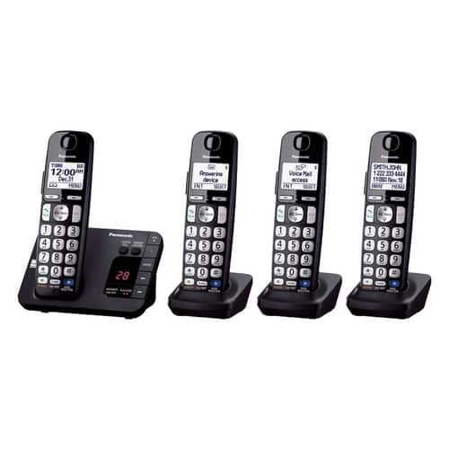 Panasonic - KX-TGE234B DECT 6.0 Expandable Cordless Phone System with Digital Answering System - Black - Angle