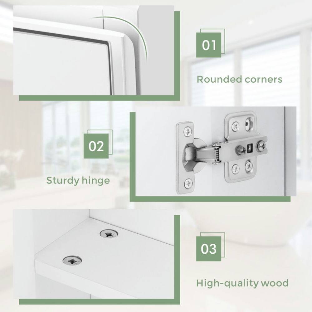 01 Rounded corners  
02 Sturdy hinge  
03 High-quality wood