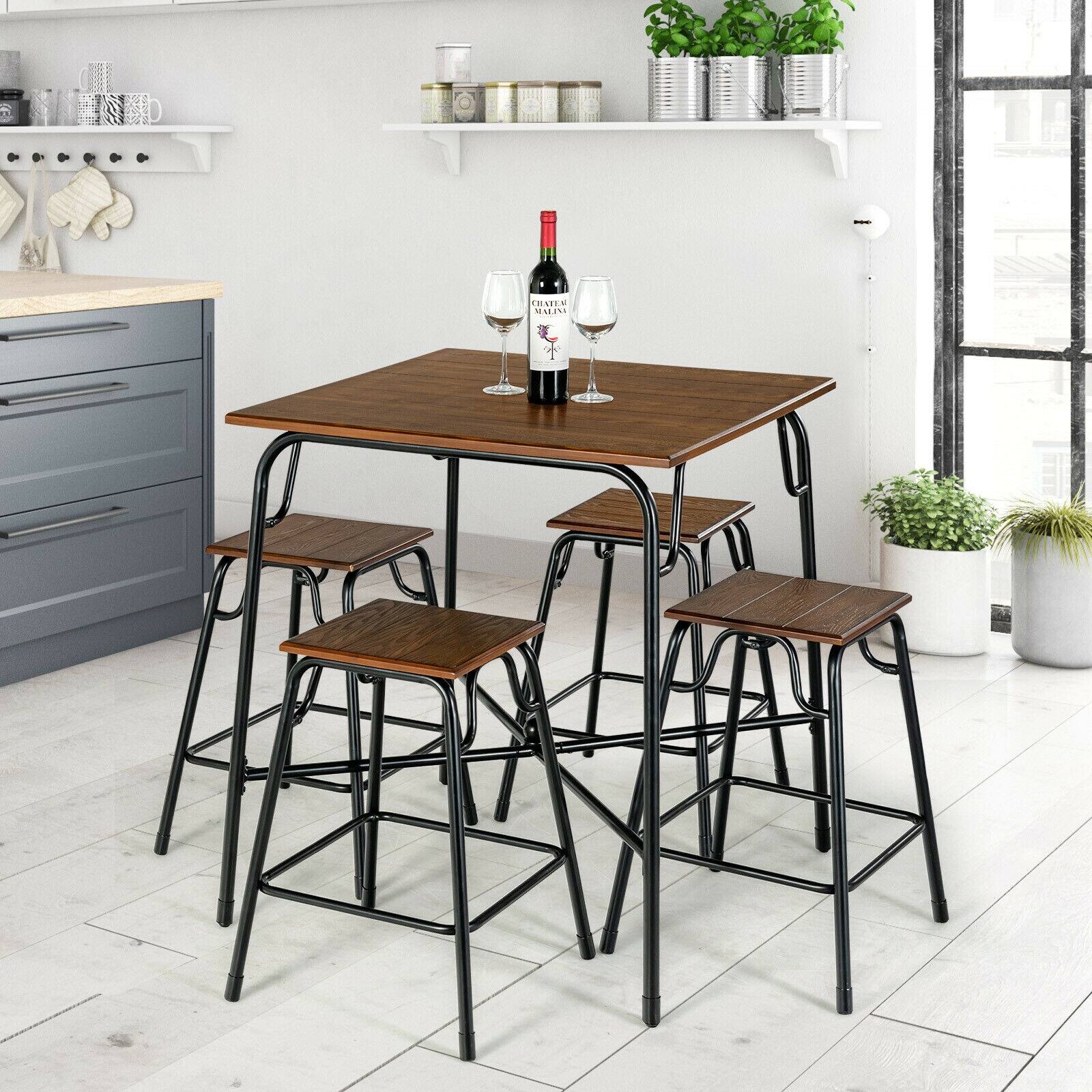 Alt View 7. Ecooso - 5 Piece Bar Table Set with 4 Counter Height Backless Stools for Home Bar - Brown.