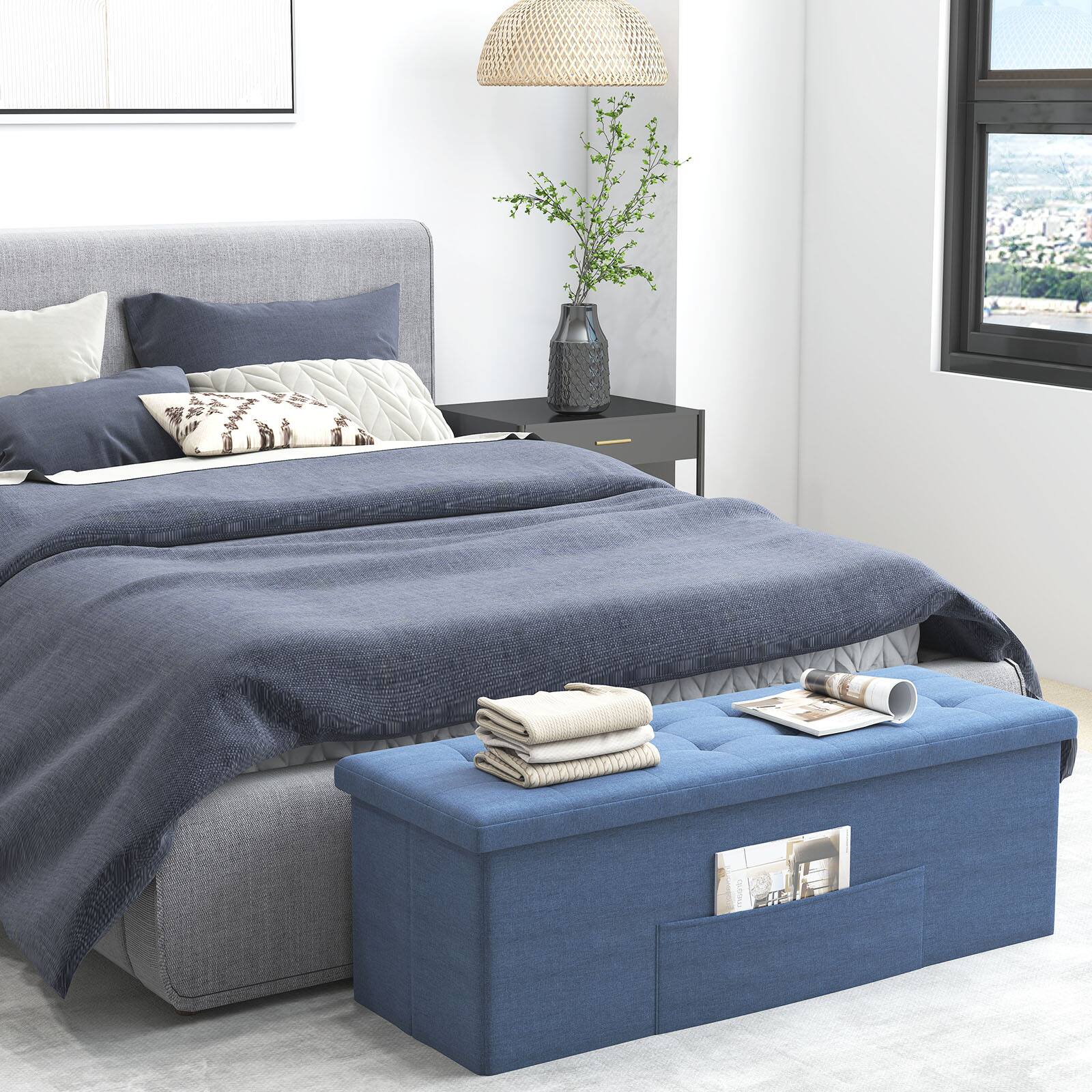Alt View 1. Gymax - Gymax 43'' Folding Storage Ottoman Bench w/ Removable Divider & Side Pocket Bedroom Blue - Blue.