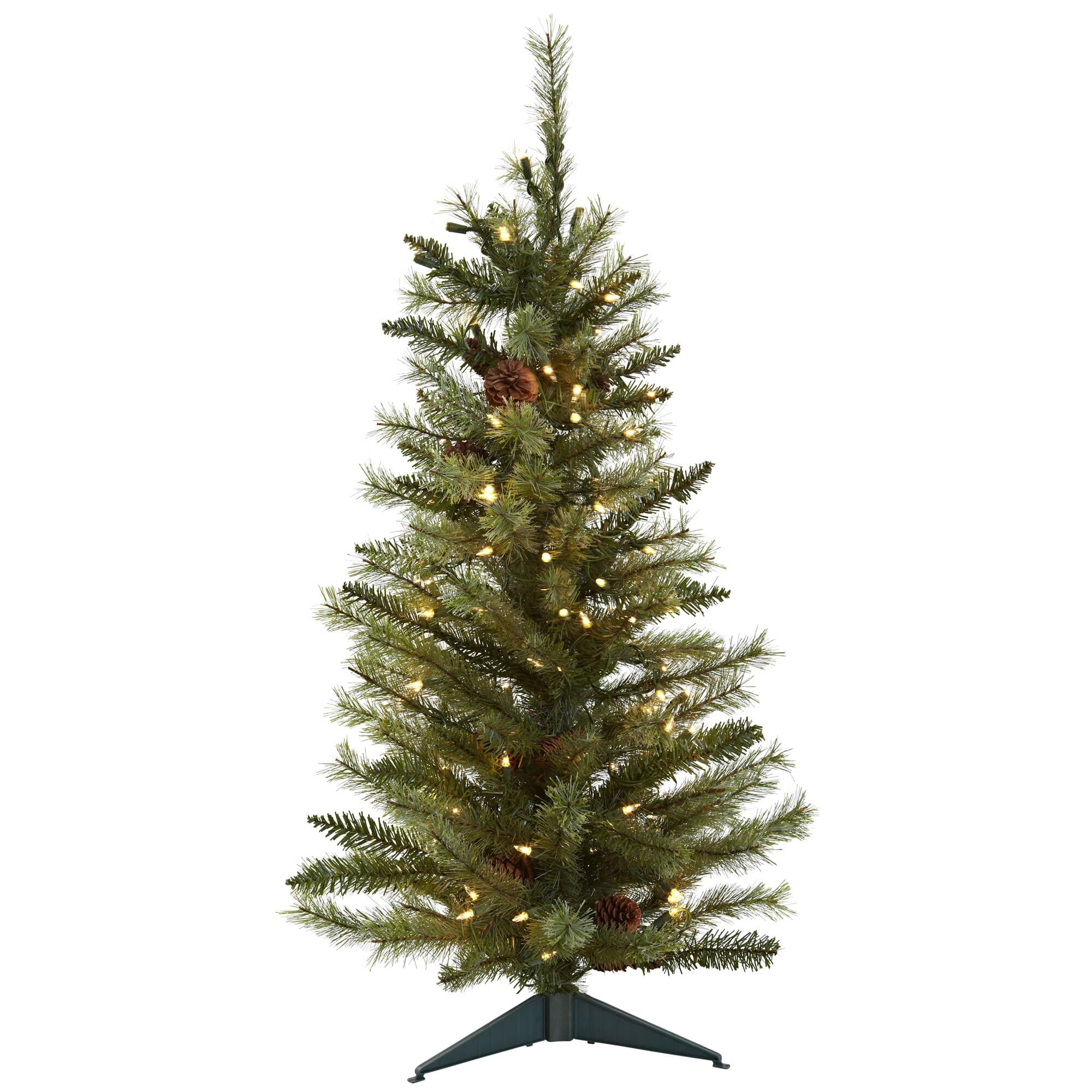 BreeBe - 3' Christmas Tree w/Pine Cones 133 Tips & 100 Lights - Green