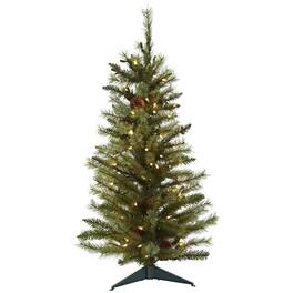 BreeBe - 3' Christmas Tree w/Pine Cones 133 Tips & 100 Lights - Green