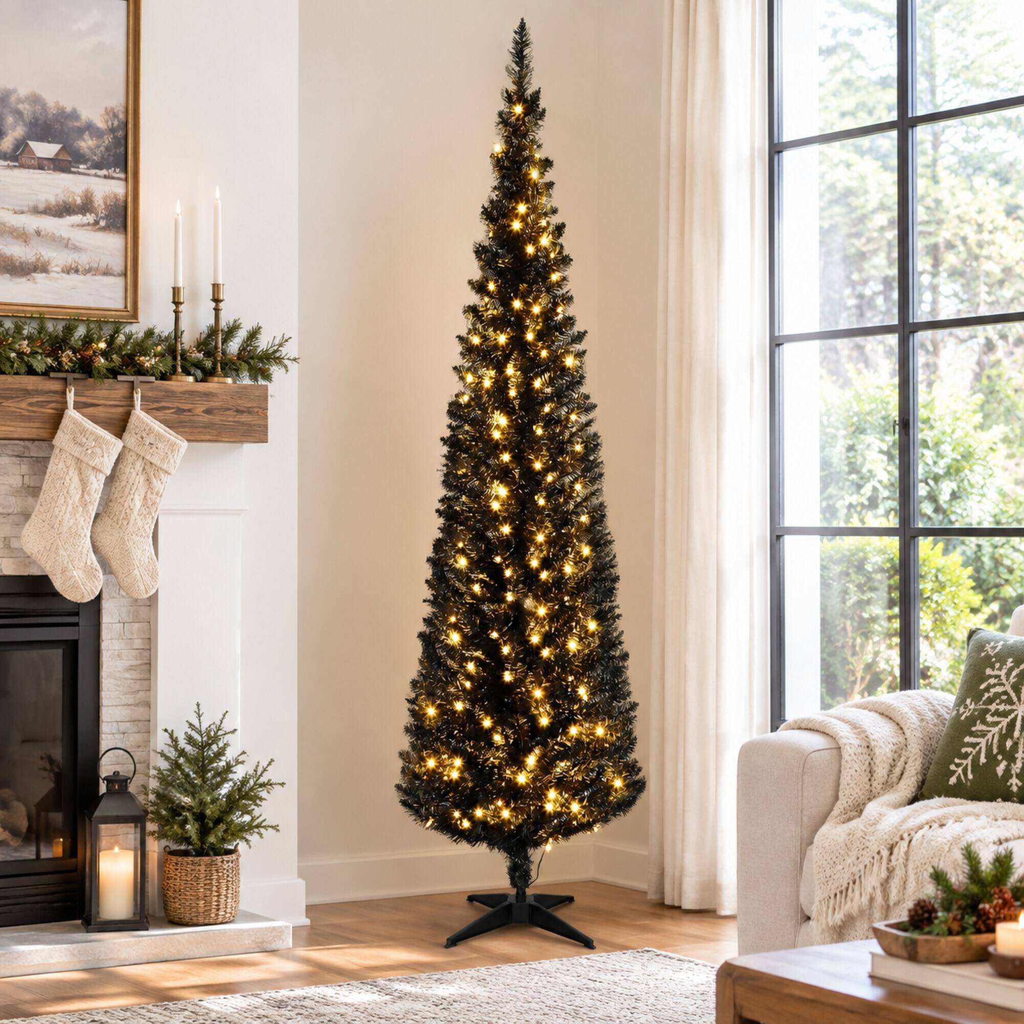 RYHNUYNE 6FT Pencil Christmas Tree With Realistic Tips and Sturdy Metal ...