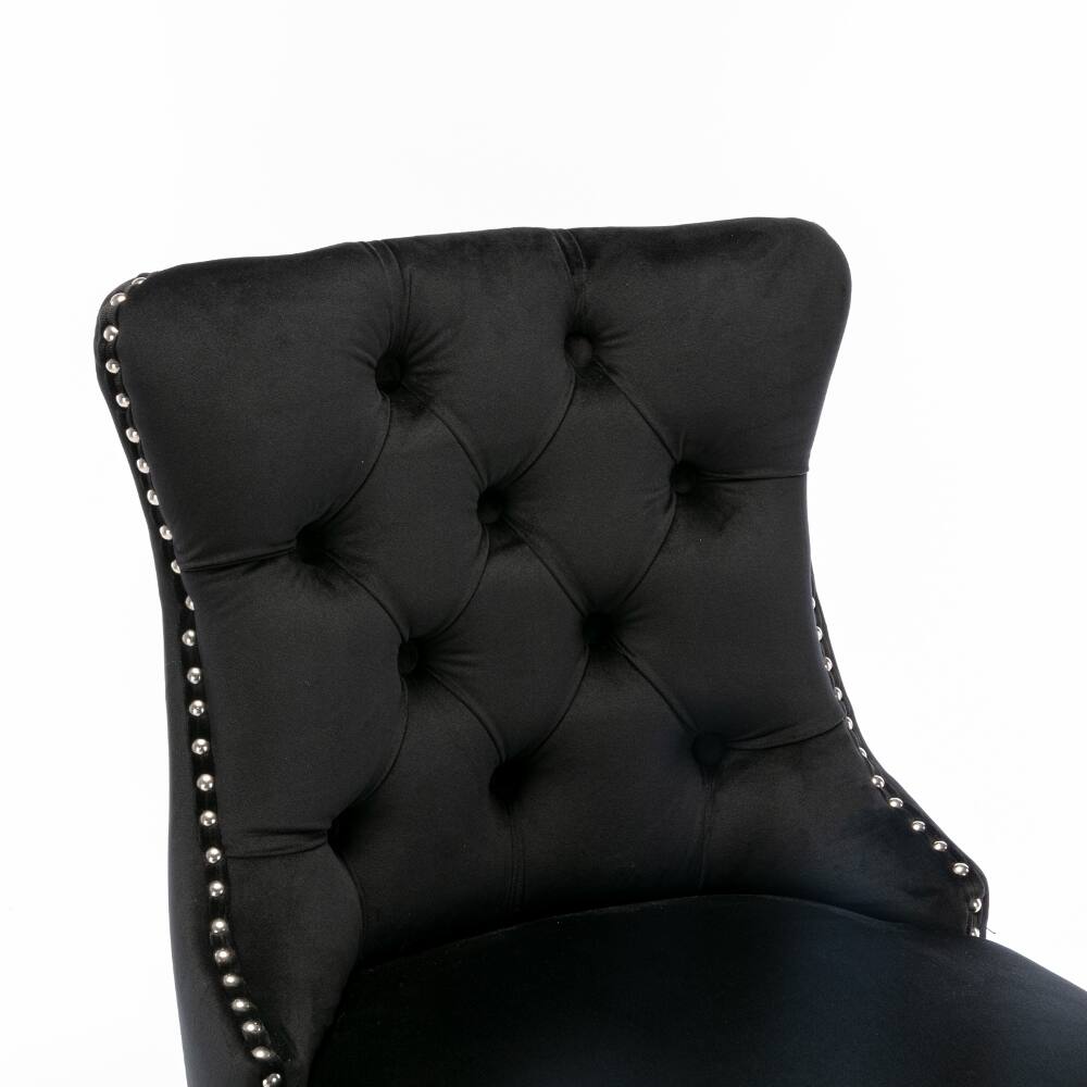 Alt View 4. Loheer - Loheer Black Velvet Barstools Set of 2 Button Tufted Bar Chairs - Black.