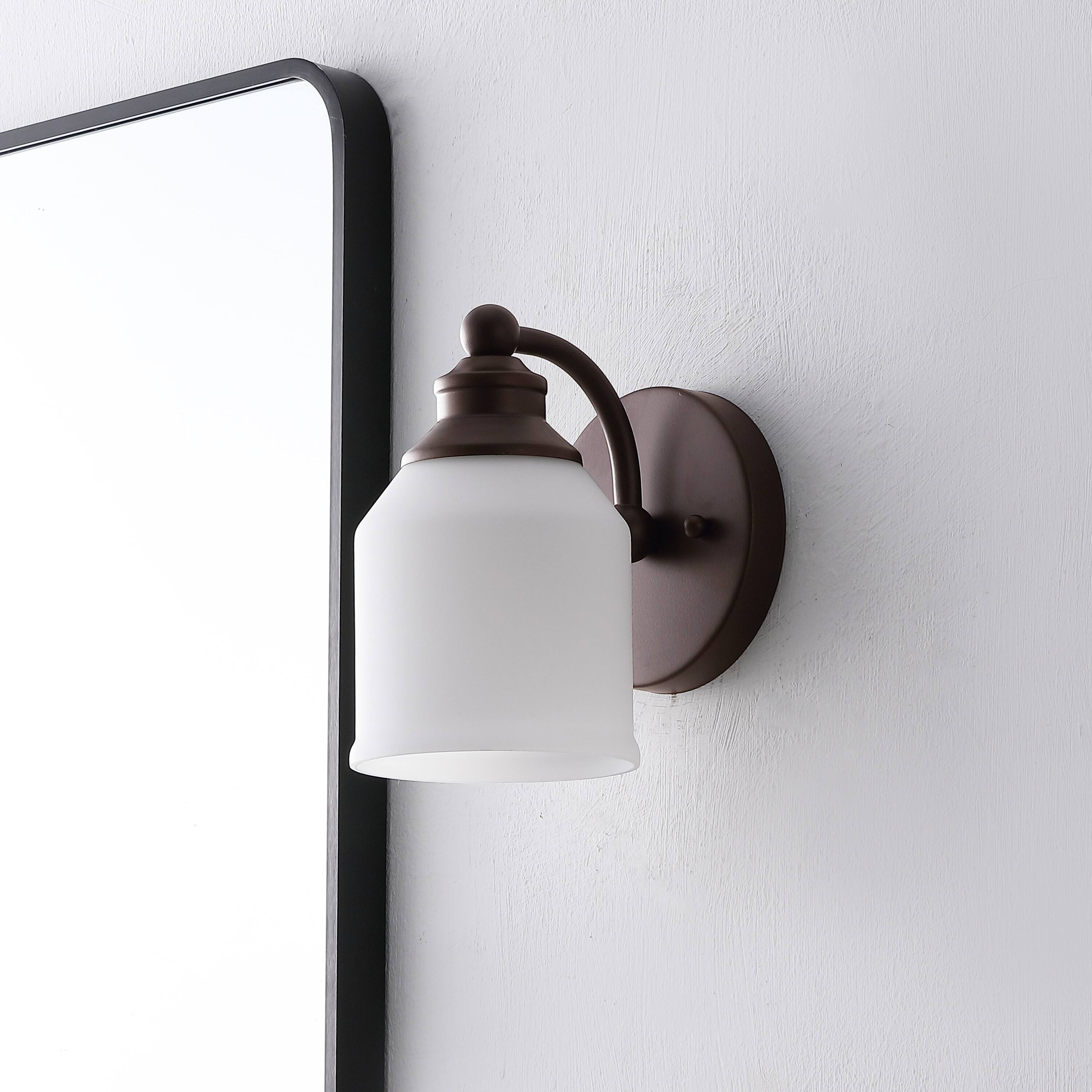 Alt View 5. Jonathan Y - Lydia 5.13" 1-Light Farmhouse Cottage Metal LED Vanity Light with Frosted Glass Shade, Oil Rubbed Bronze - Oil Rubbed Bronze.