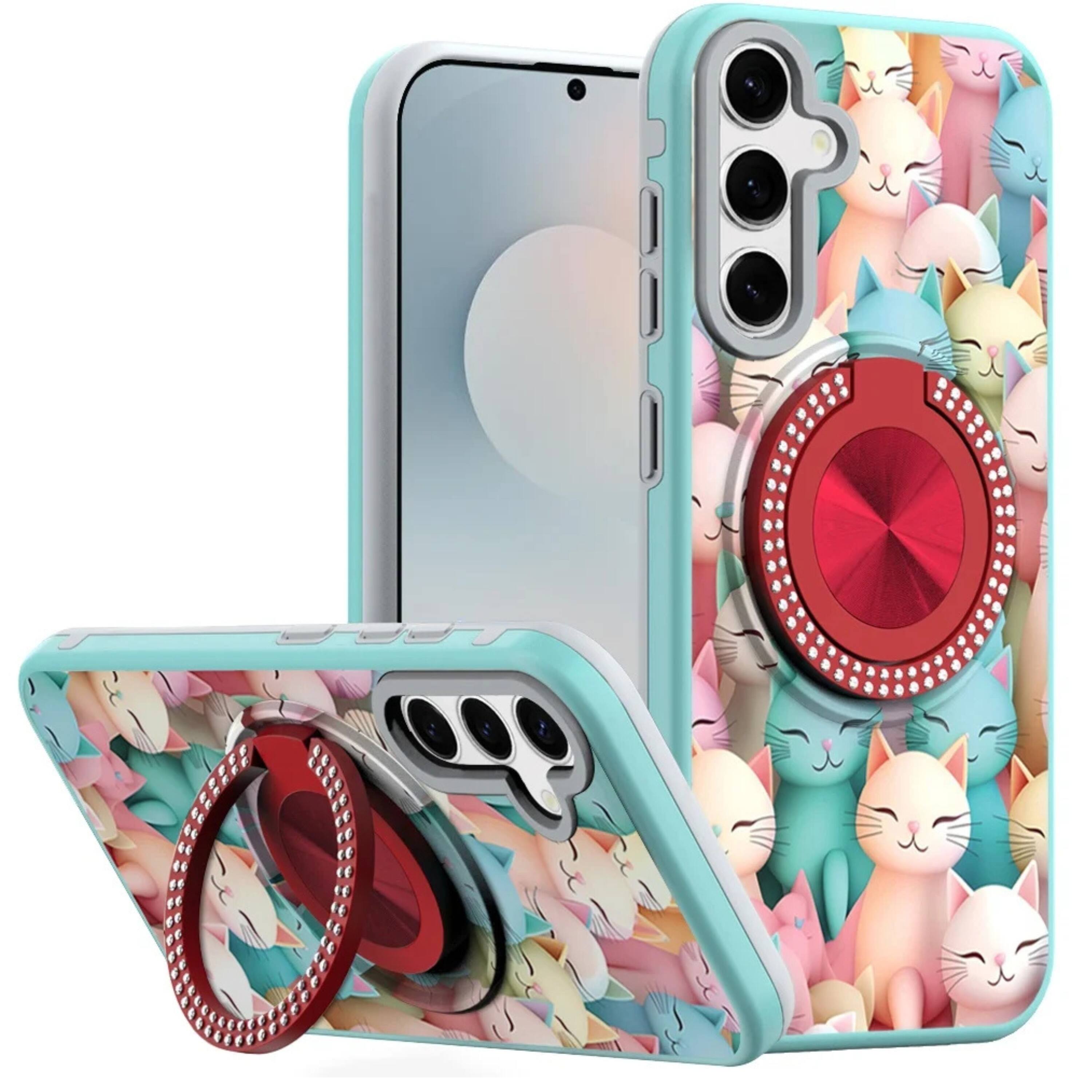 Front. Kitcheniva - 360 Rotating Stand Case With Tempered Glass For Samsung S25 FE Cats - Cats.