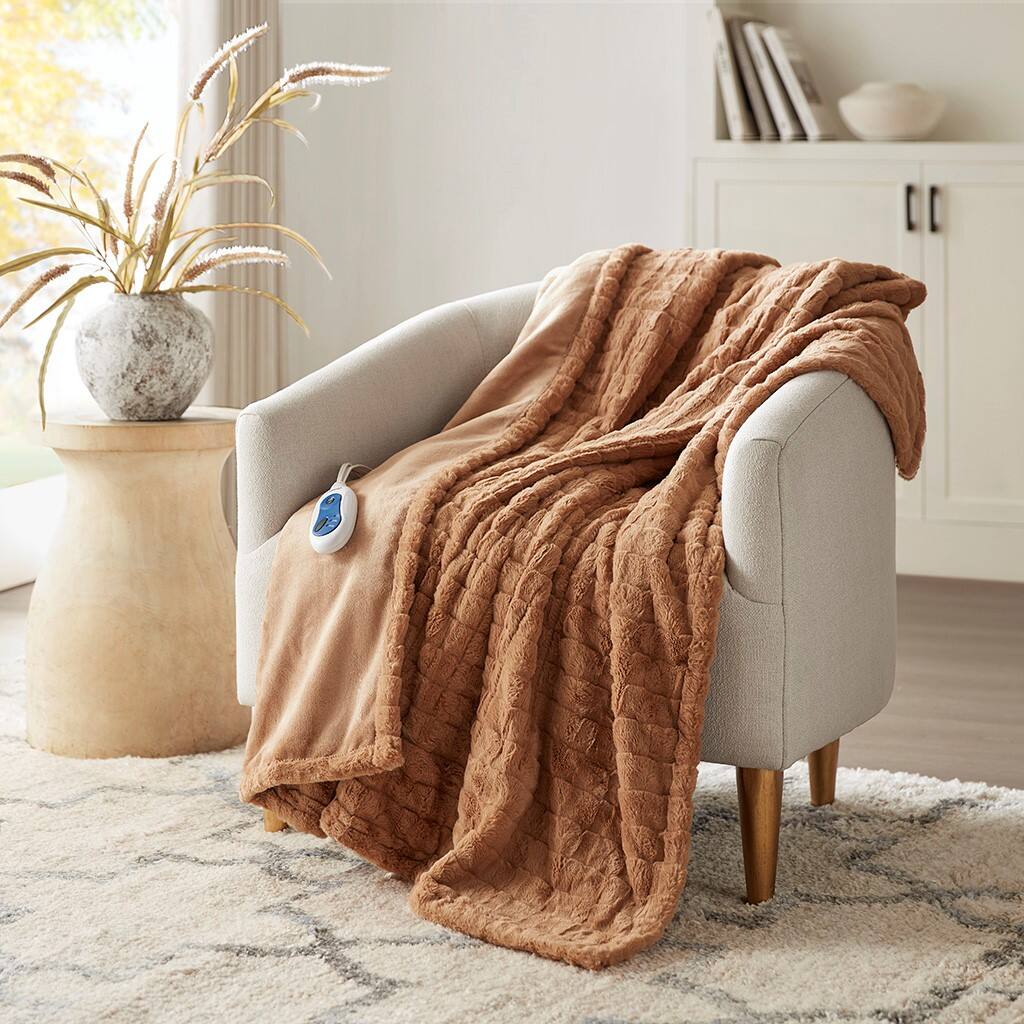 Alt View 1. Gracie Mills - Gracie Mills Brentwood Heated Throw - Brown Texture.