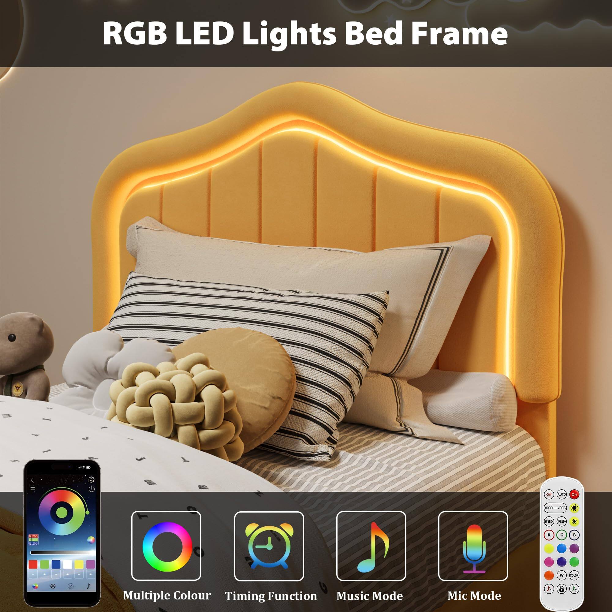 RGB LED Lights Bed Frame

- Multiple Colour
- Timing Function
- Music Mode
- Mic Mode