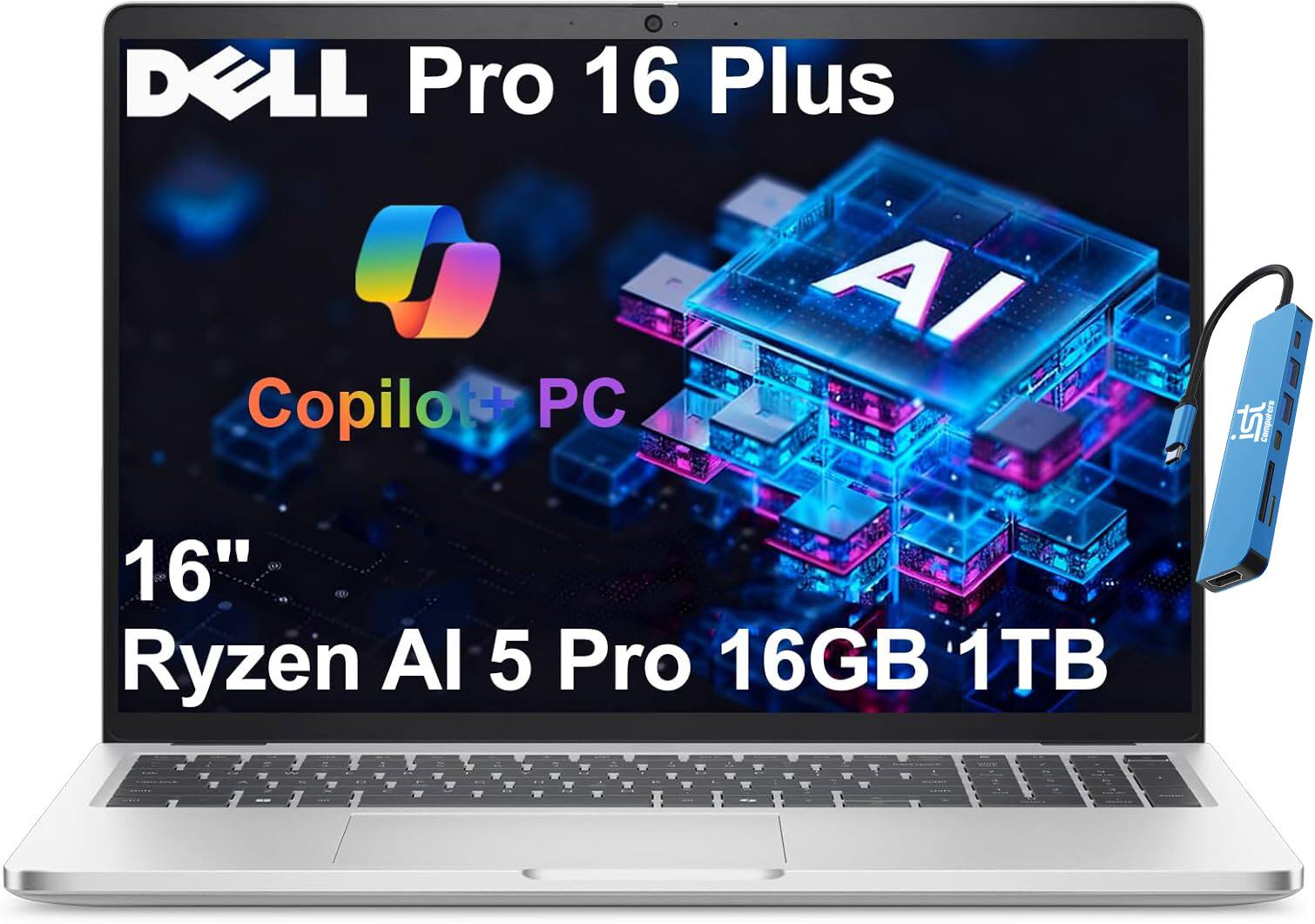 Dell - Pro 16 Plus 16" 2K Laptop - Copilot+PC - AMD Ryzen AI 5 PRO - 16GB RAM - 1TB SSD - Thunderbolt 4 - Backlit - Win 11Pro - Silver