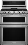 Front. KitchenAid - 6.0 Cu. Ft. Self-Cleaning Free-Standing Double Oven Gas Convection Range - Stainless steel.