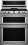 Front. KitchenAid - 6.0 Cu. Ft. Self-Cleaning Free-Standing Double Oven Gas Convection Range - Stainless steel.